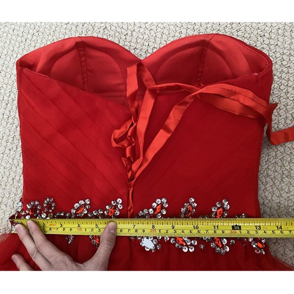 Red A-Line Strapless Sweetheart Corset Back Dress with Beading - Picture 4 of 8